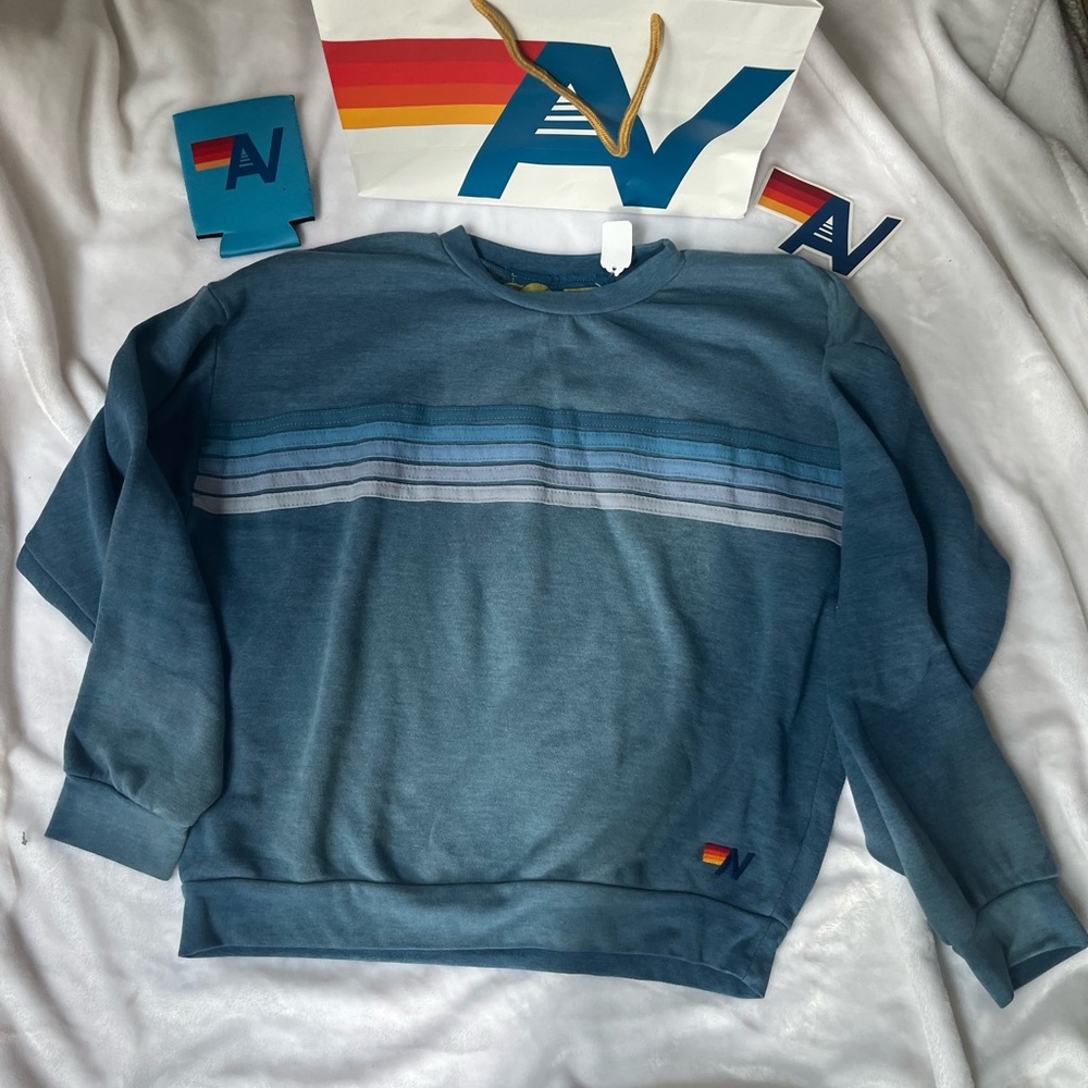 - NWT Aviator Nation Relaxed 5 Stripe Crewneck Faded Water  Small